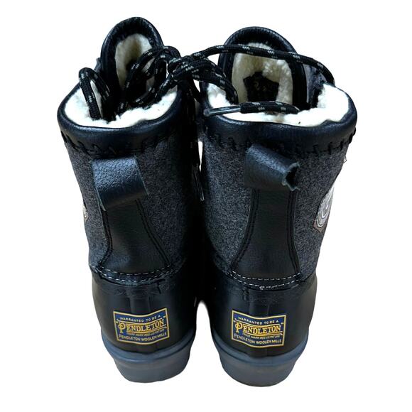 Pendleton NWOB Olympic Duck Lace Up Waterproof Boot Size 6 Black Gray Wool - Picture 3 of 8